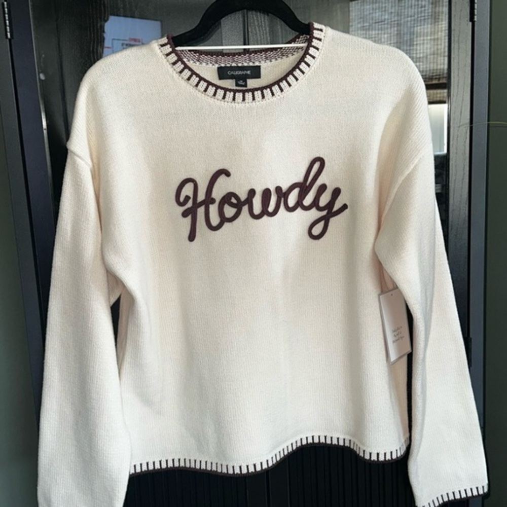NWT Calligraphie by Anthropologie Western “HOWDY” cream Sweater Size S